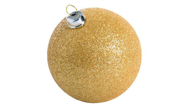 Sparkling gold glitter Christmas ornament with silver cap, isolated on transparent background