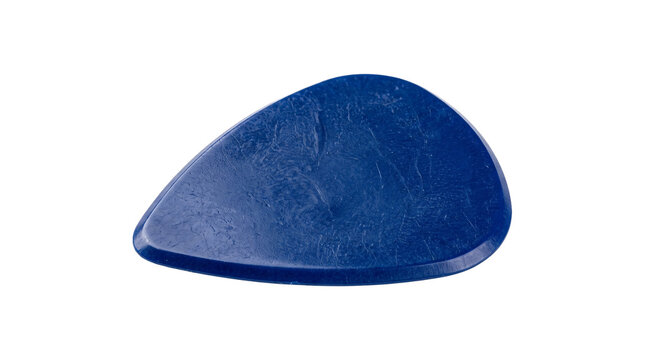 Blue guitar plectrum isolated on transparent background png showing textured plastic surface for music.