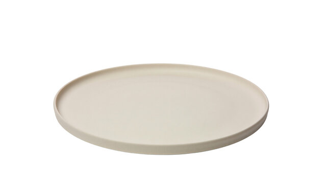 Minimalist beige ceramic plate clean and simple design, isolated on transparent background