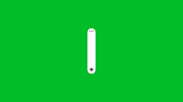 Increasing brightness  adjustment bar animation on green screen, brightness animation  for light intensity adjustment, Brightness bar increasing from zero percent to hundred percent. 