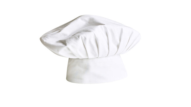 Traditional white chef s toque hat with pleated fabric, isolated on transparent background