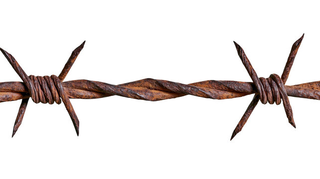 Rusty barbed wire with sharp points, isolated on transparent background