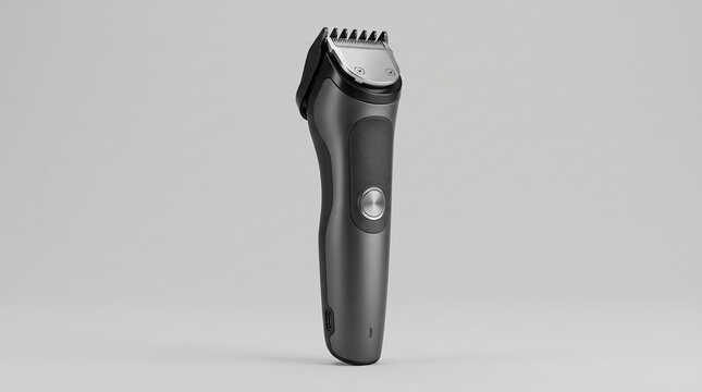 Modern electric hair clipper or beard trimmer isolated on a light grey background for professional grooming