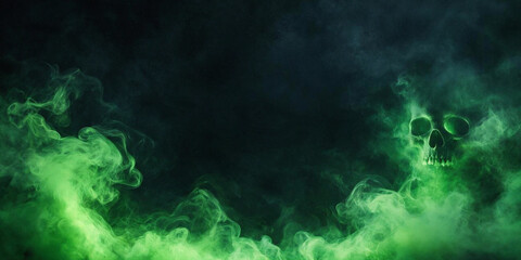 Halloween Skull Green Smoke Background - Spooky Horror Toxic Fog © ale studio 