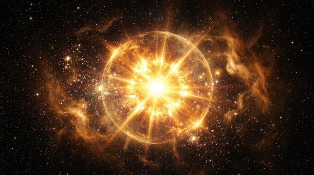 Golden supernova explosion in deep space.
