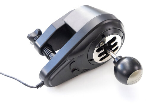 Black and silver gear shifter for video games isolated