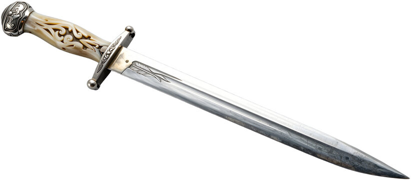 Antique steel stiletto dagger with carved bone handle