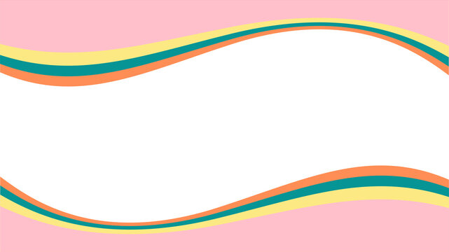 Abstract retro groovy wave background with pink border and copy space