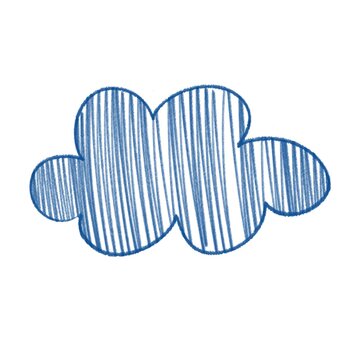 Hand drawn blue crayon textured single cloud illustration isolated on white background design element