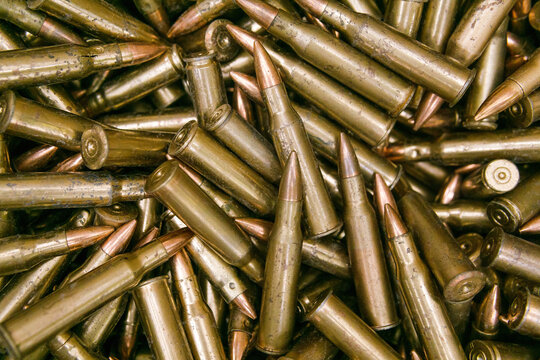 bullets for a machine gun as a background, closeup of photo