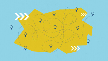 Fototapeta premium Travel planning involves creating a route map to explore new destinations and experience local culture