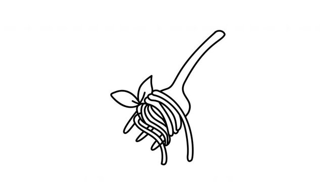 line art of spaghetti on fork