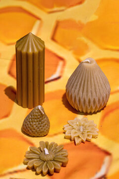 Decorative scented candles sold on market outside