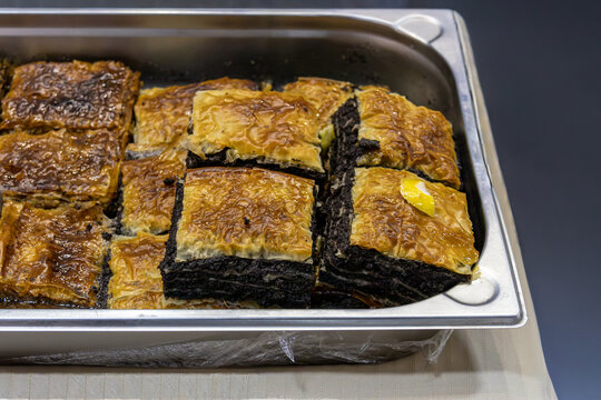 Poppy seed dessert pie in metal pot