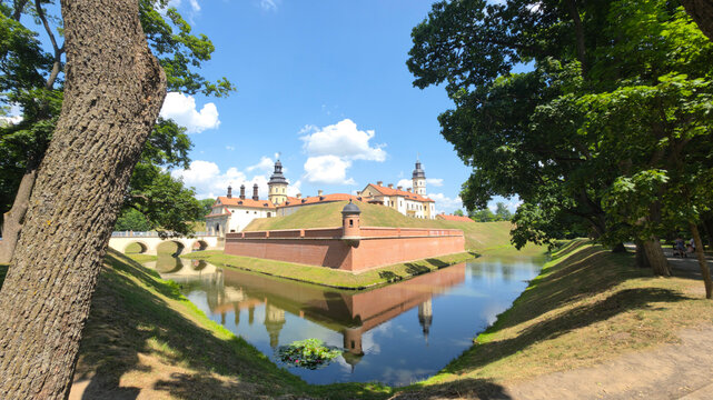 Minsk, Belarus - June 30, 2026: Scenic summer view of the historic Nesvizh Castle in Belarus