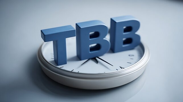 3D blue letters TBB on a clock face representing to be built or a time-sensitive project conceptual for planning and development