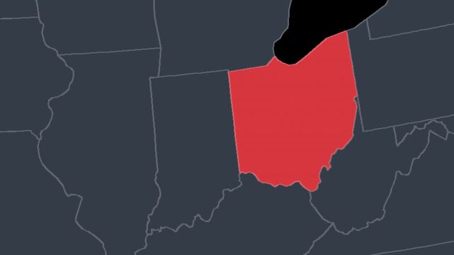Ohio Zoomed In Red on US Election Map State Focus Animation, Alpha 4K
