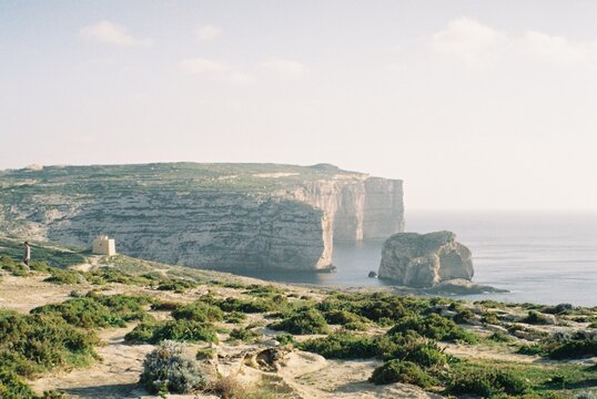 Collapsed Azure Window Overlooking Coastal Cliffs on Gozo Island, Malta, Iconic Travel Landmark