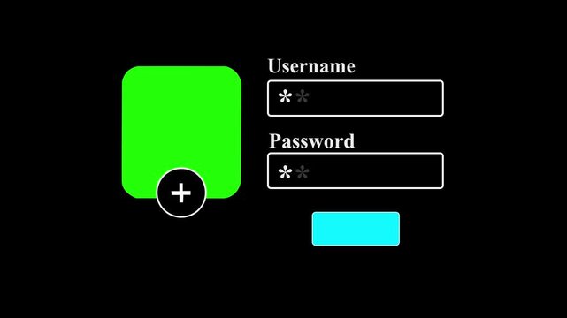 Login Form UI Animation with Cursor Clicking Username and Password Fields, Typing Effect, and Continue Button Press for Authentication, Website and App Interface Design. 4k video..