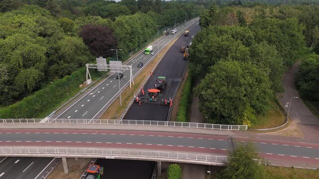 Aerial View of Roadworks and Construction on Highway A1
