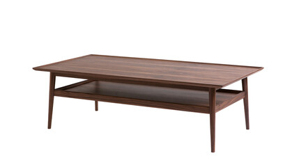 Fototapeta premium Modern dark wood coffee table with lower shelf, isolated on transparent background