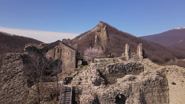 Ancient stone ruins of Ujarma Fortress  in Georgia. Ancient, historic place