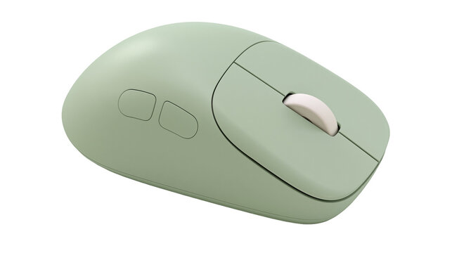 Pastel green computer mouse with white scroll wheel, isolated on transparent background