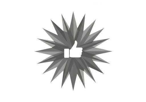 Minimalist thumbs up icon on geometric starburst background, monochrome social media like symbol, modern feedback and approval graphic
