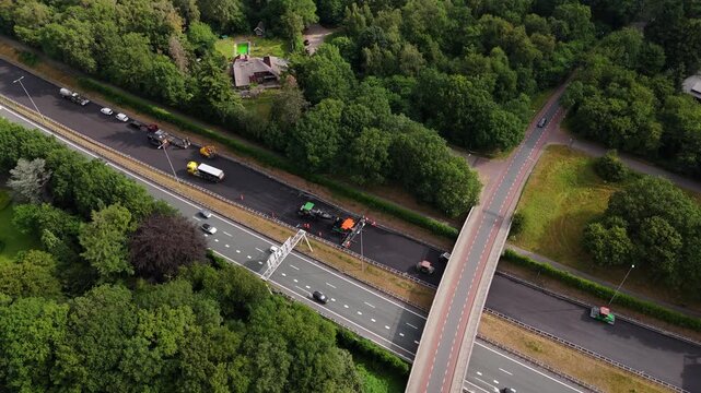 Top Down Circular Aerial Orbit Above Highway Construction
