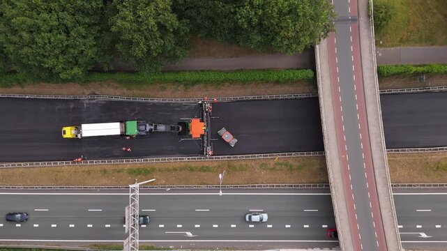 Top Down Drone Flight Over A1 Highway Roadworks Site