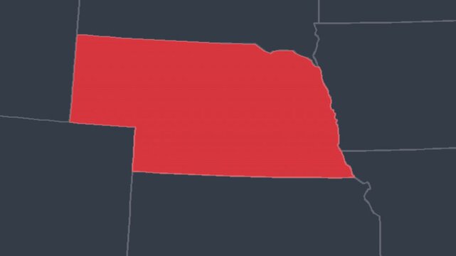 Nebraska Zoomed In Red on US Election Map State Focus, Alpha 4K