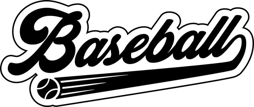 Vintage baseball typography logo and tail swoosh emblem set with flying ball for team merchandise, t-shirts, and sports branding