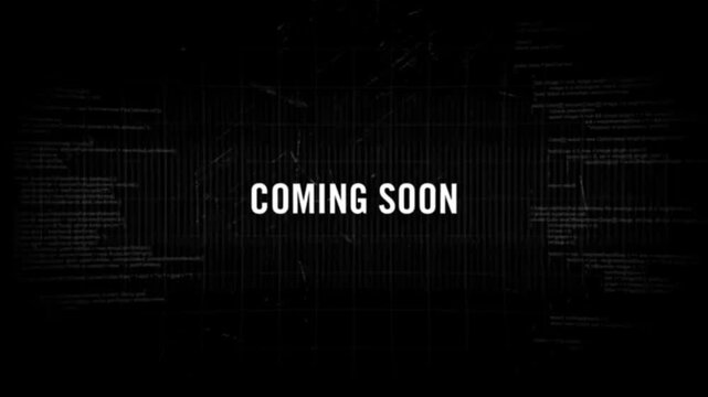 Coming Soon Text Glitch Effect Motion Animation with Digital Code Cyber Background