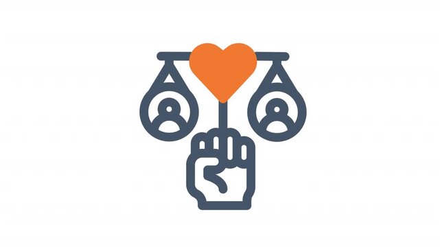 Hand holding heart icon above silhouettes business analytics