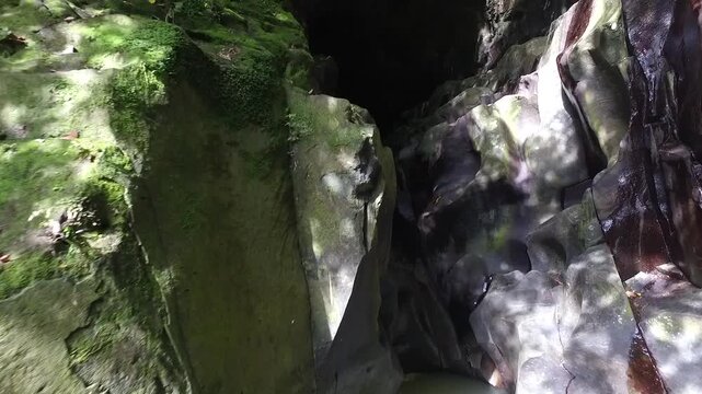 Rang Reng Cave river and waterfall in Bali, Indonesia