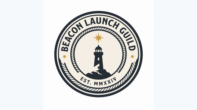 Beacon Launch Guild vintage logo design Legacy of Bold Beginnings , A premium modern vintage emblem inspired by historic merchant guilds and navigators embarking on new ventures