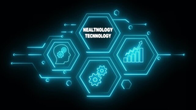 Abstract neon Hud knowledge ability business gear icon Glowing neon line concept. Glowing "NEATECHNOLOGY TECHNOLOGY" button in German on a futuristic, abstract wave technology on black background.
