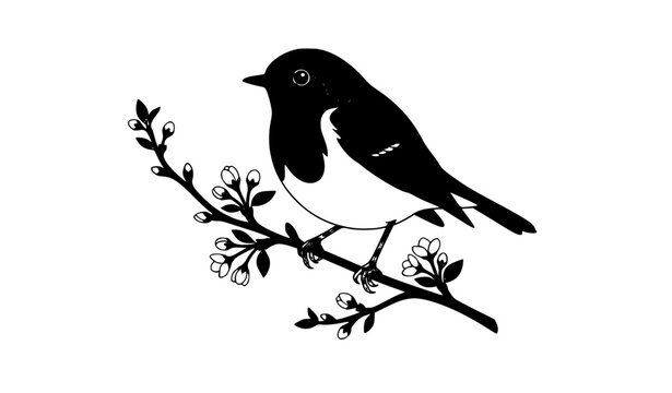 European Robin Songbird Flat Vector Illustration