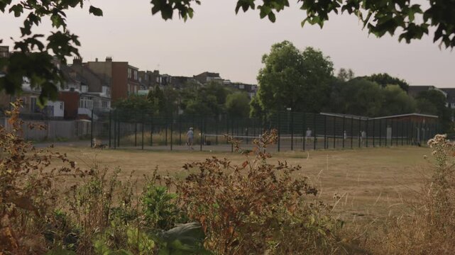 Public Tennis Courts Seen Through Trees, Urban Park