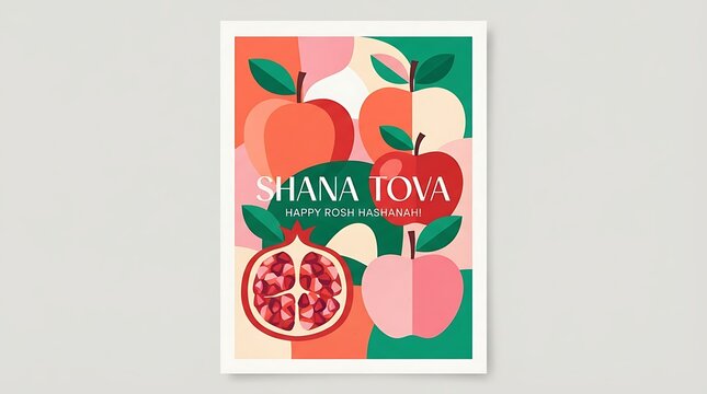 Rosh hashanah greeting card design with apples and pomegranate illustration