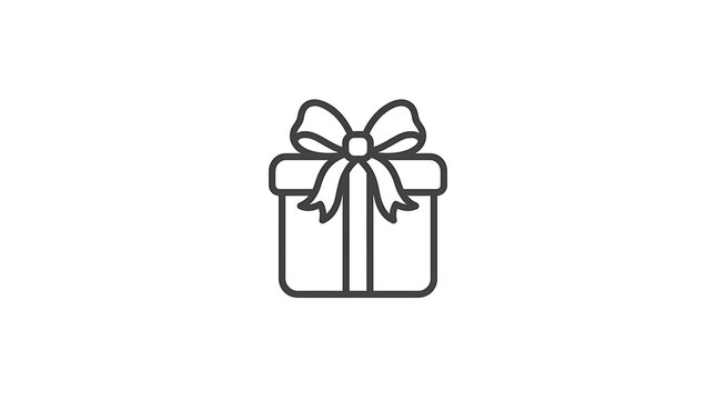 Gift box outline icon. Minimalist present symbol for holiday shopping and celebration.