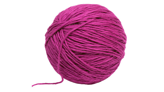 Vibrant magenta yarn ball with loose strand, isolated on transparent background