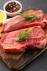 Fototapeta premium Perfectly grilled premium beef steak on black background