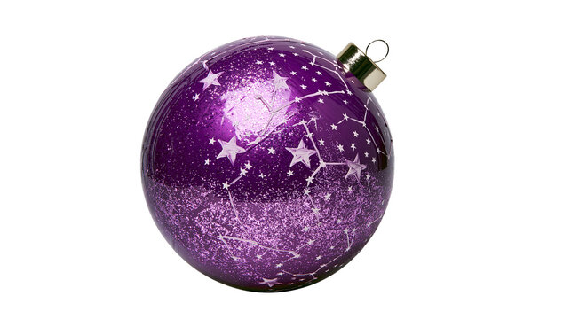 Purple Christmas ornament with white star constellations, isolated on transparent background