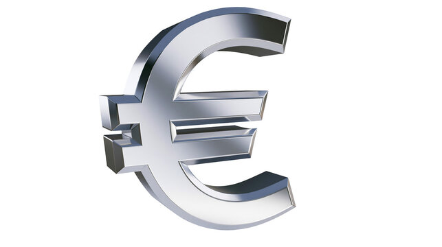 Shiny chrome euro symbol with metallic texture, isolated on transparent background