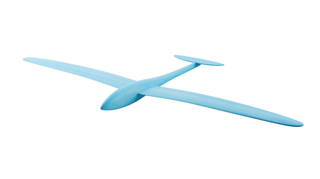 Light blue glider model airplane, isolated on transparent background