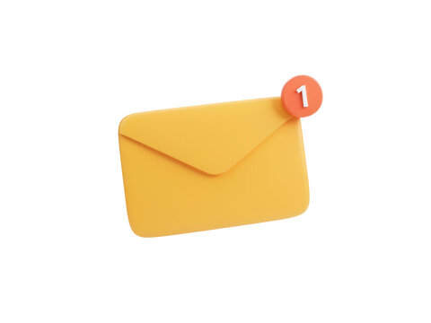 Yellow envelope with unread message notification icon isolated on transparent background for digital communication