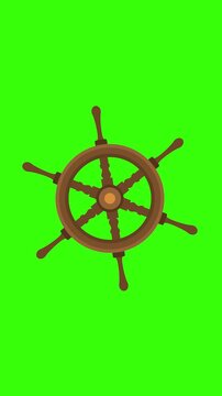 Ship Helm Steering Wheel Animation Loop on Green Screen Background
