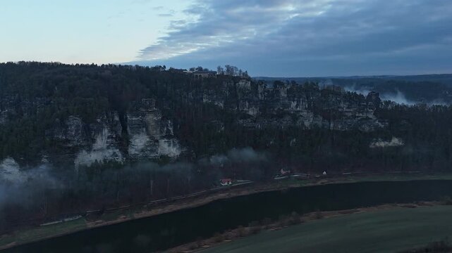 Hyperlapse - Aerial view of scenery in the Saxon Switzerland - Elbe Sandstone Mountains - Germany