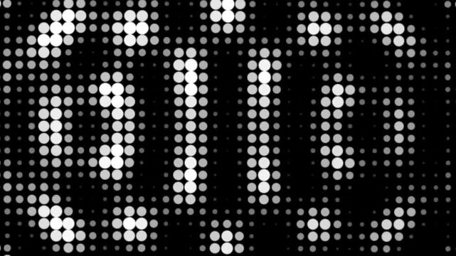 Abstract Monochromatic LED Dot Matrix Grid Animation With Flashing White Light Bulbs Halftone Pattern Motion Graphics Background For VJ Stage Concert Events Technology Cyber Motion Screen